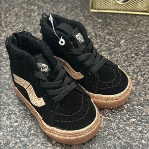 Vans Kids Black and Gold Glitter Sneakers